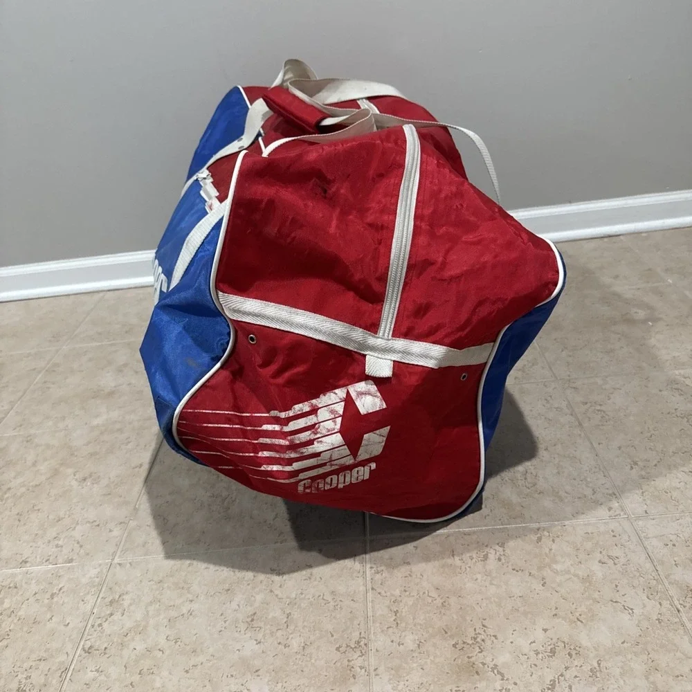 Vintage 1980's Large Cooper Hockey Gear Bag Red White & Blue Shoulder Vented